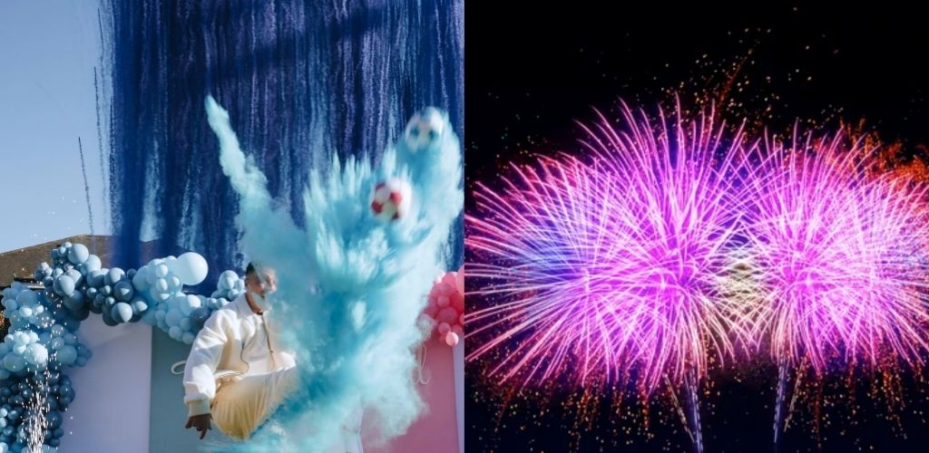 examples of firework displays and smoke displays for gender reveals